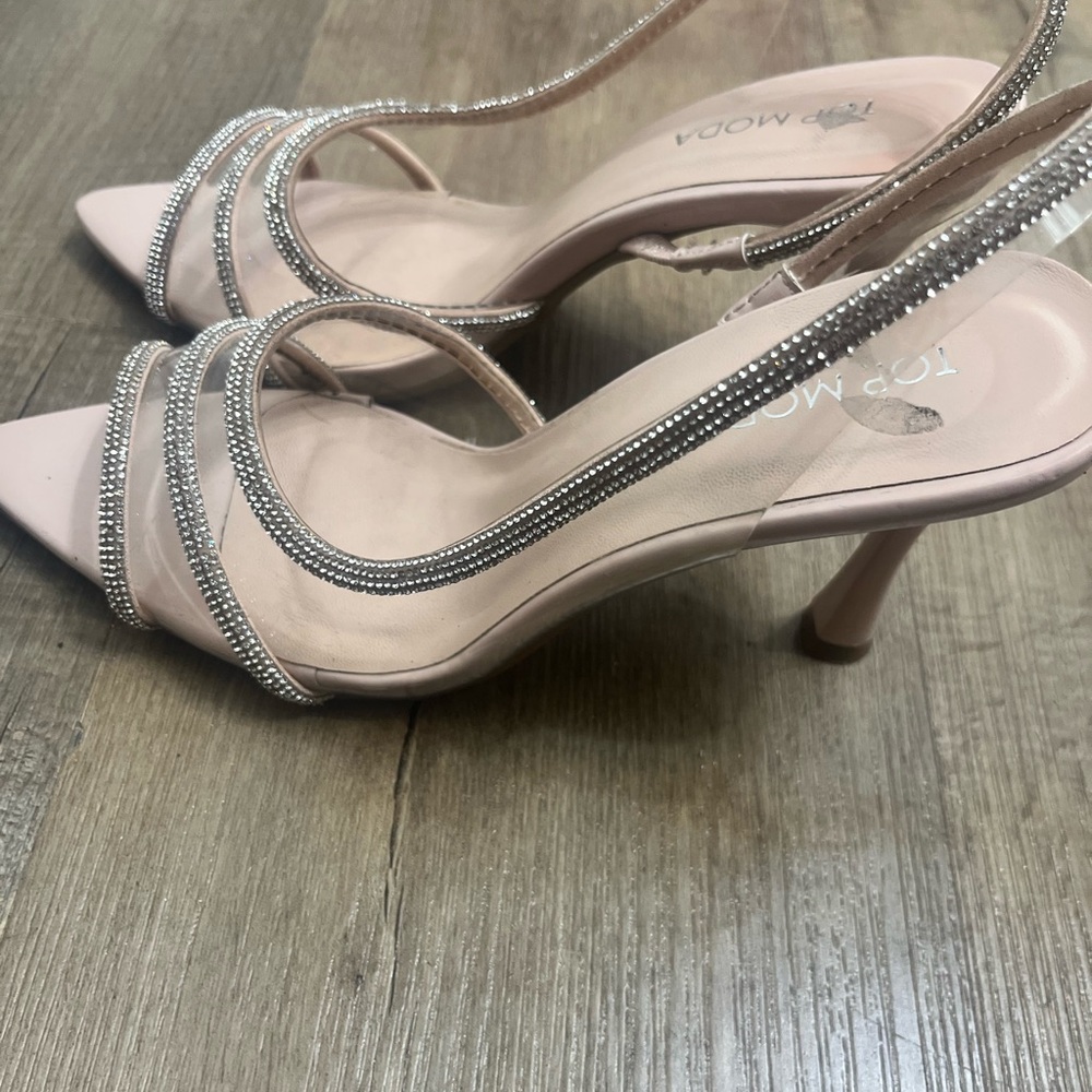 TOP Moda Women's Blush Heels with Rhinestone Accents - Picture 2 of 2